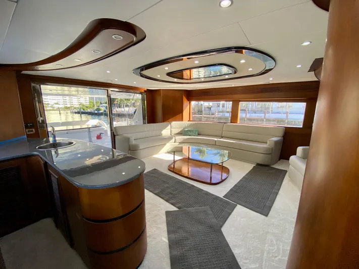  Yacht Photos Pics Luxurious interior of 2007 Rodriquez 80 Widebody yacht with modern furnishings and elegant design.
