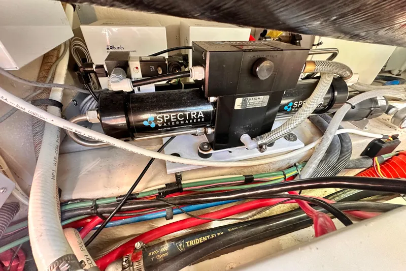 Lanakilla Yacht Photos Pics Engine room of 2005 Sea Ray 420 Sedan Bridge with Spectra watermaker system.