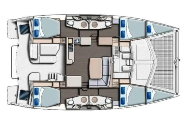 The Light Yacht Photos Pics Floor plan of a 2014 Leopard 44 catamaran, featuring cabins, saloon, and deck layout.
