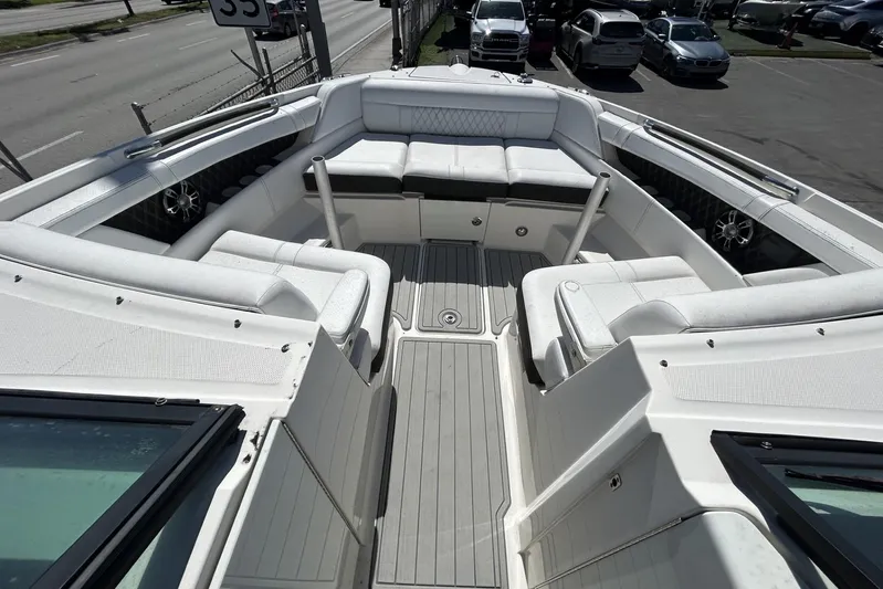  Yacht Photos Pics 2019 Sea Ray SLX 350 Outboard boat interior with spacious seating and modern design.