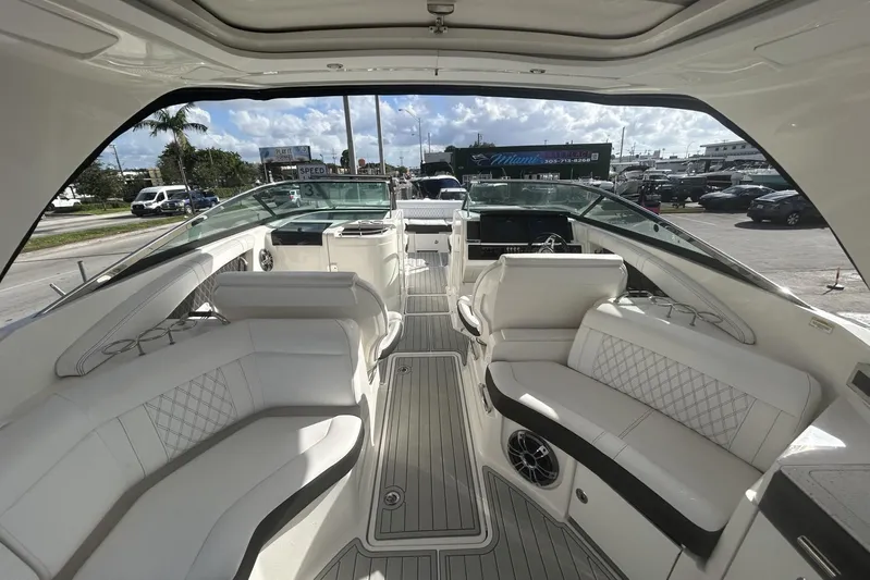  Yacht Photos Pics 2019 Sea Ray SLX 350 Outboard interior with luxurious seating and modern design.