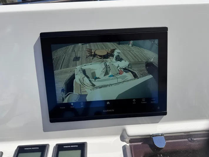  Yacht Photos Pics Garmin display on 2023 Prestige 520 F-Line yacht showing deck view.