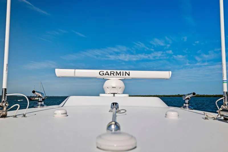  Yacht Photos Pics Barker Boatworks 40 HPC 2022 with Garmin radar on open water under blue sky.