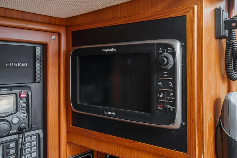 Feather Yacht Photos Pics Raymarine navigation system on 2012 Hylas 46 yacht interior.