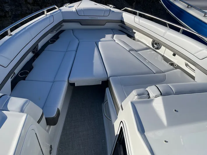  Yacht Photos Pics Interior of 2024 Formula 330 CBR boat with luxurious seating.