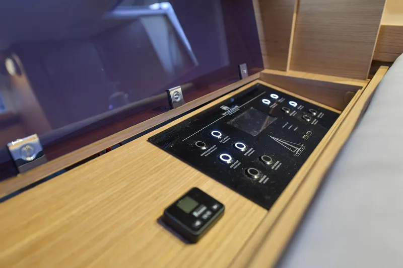 Mayne Deck Yacht Photos Pics Control panel inside 2019 Dufour 382 Grand Large yacht, featuring modern navigation systems.