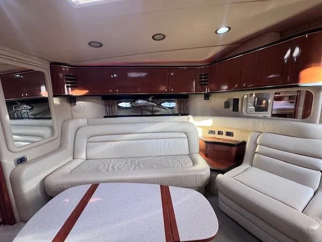  Yacht Photos Pics Interior of a 2002 Sea Ray 460 Sundancer yacht with leather sofas.