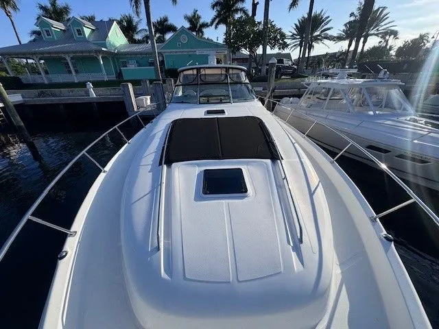  Yacht Photos Pics 2002 Sea Ray 460 Sundancer yacht docked, surrounded by palm trees.