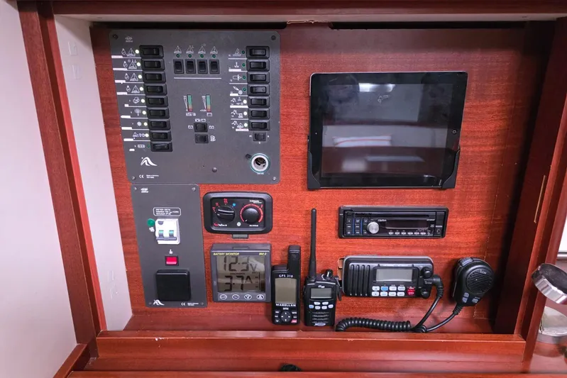  Yacht Photos Pics Control panel of a 2010 Hanse 400e yacht with navigation and communication equipment.