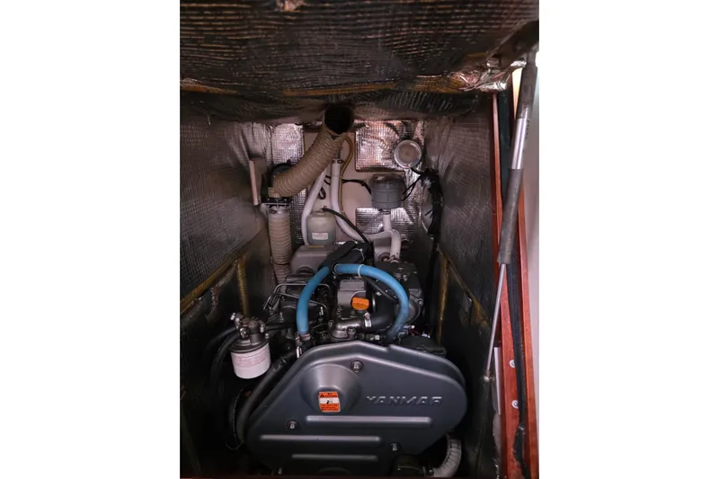  Yacht Photos Pics Engine compartment of a 2010 Hanse 400e sailboat with Yanmar engine.