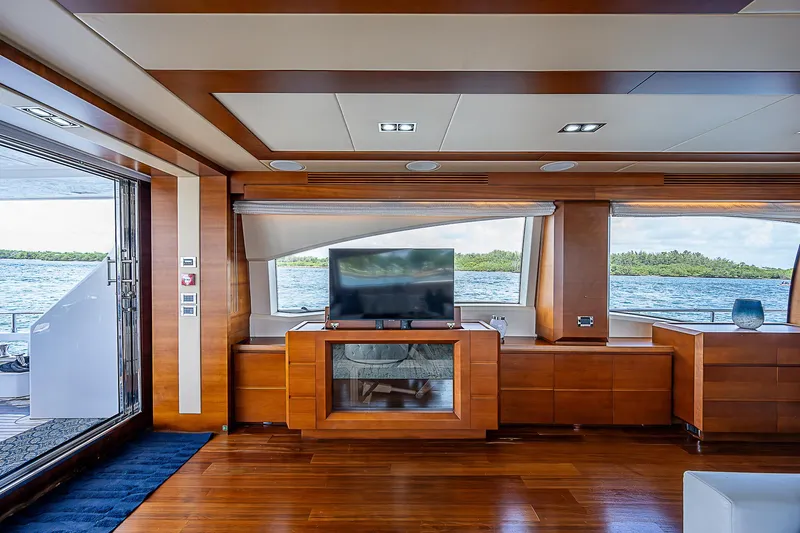 Reset Yacht Photos Pics Luxurious interior of 2011 Azimut 82 yacht with ocean view and modern furnishings.