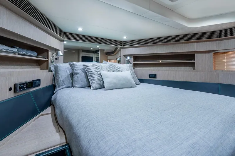 Mild Things Yacht Photos Pics Luxurious bedroom interior of 2014 Riva 63 Virtus yacht with modern design.