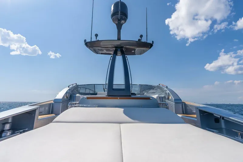 Mild Things Yacht Photos Pics 2014 Riva 63 Virtus yacht deck under clear blue sky.