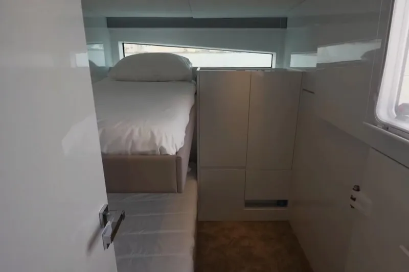  Yacht Photos Pics Interior cabin of 2019 DutchCraft DC56 yacht with bed and modern design.