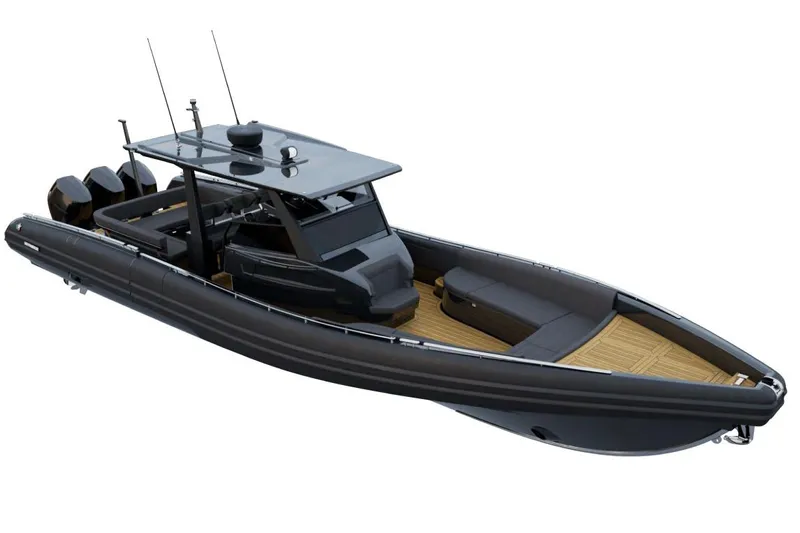  Yacht Photos Pics Novamarine BS 120 FB 2025 boat, sleek black design, spacious deck, modern features.