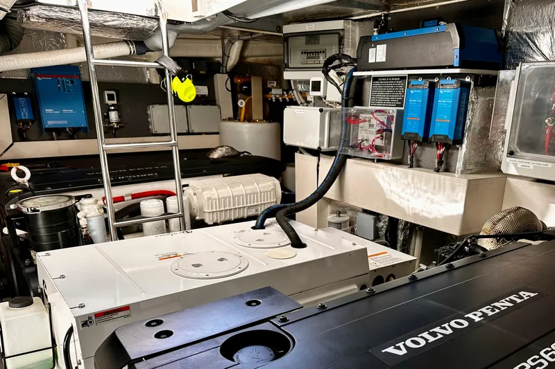  Yacht Photos Pics Engine room of 2020 Absolute NAVETTA 48 yacht with Volvo Penta components and electrical systems.