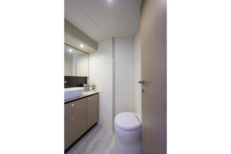  Yacht Photos Pics Modern bathroom interior on Absolute NAVETTA 48 yacht, 2020 model.