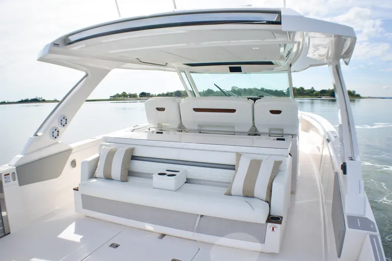 Str8to Yacht Photos Pics 2025 Tiara Yachts 43 LS luxury boat interior with plush seating and modern design.