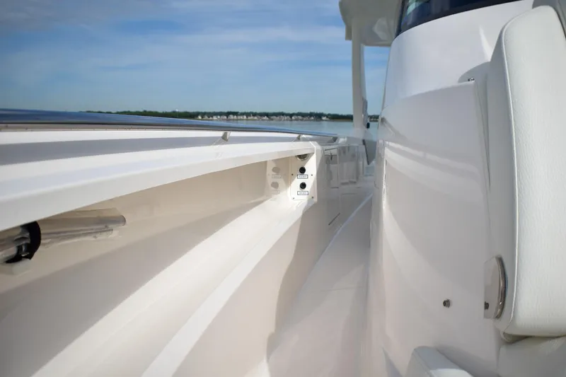 Str8to Yacht Photos Pics 2025 Tiara Yachts 43 LS deck view with sleek white design and modern features.