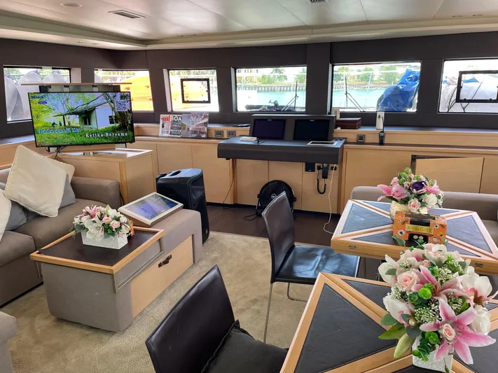 Devine Stellar Yacht Photos Pics Luxurious interior of 2016 Lagoon 630 Motor Yacht with elegant decor and modern amenities.