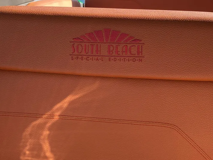  Yacht Photos Pics 2023 Cruisers Yachts 34 GLS OB, South Beach Special Edition leather detail.