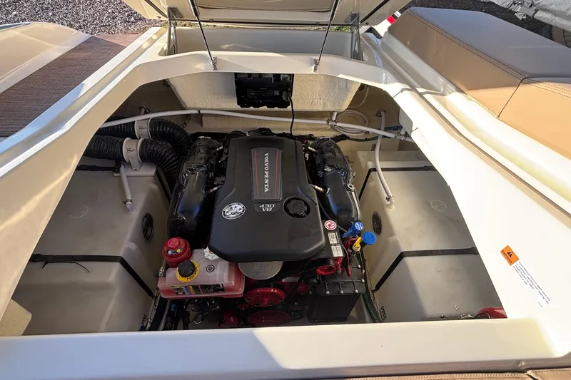  Yacht Photos Pics Engine compartment of 2026 Chris-Craft Sportster 28 with Volvo Penta V8 engine.
