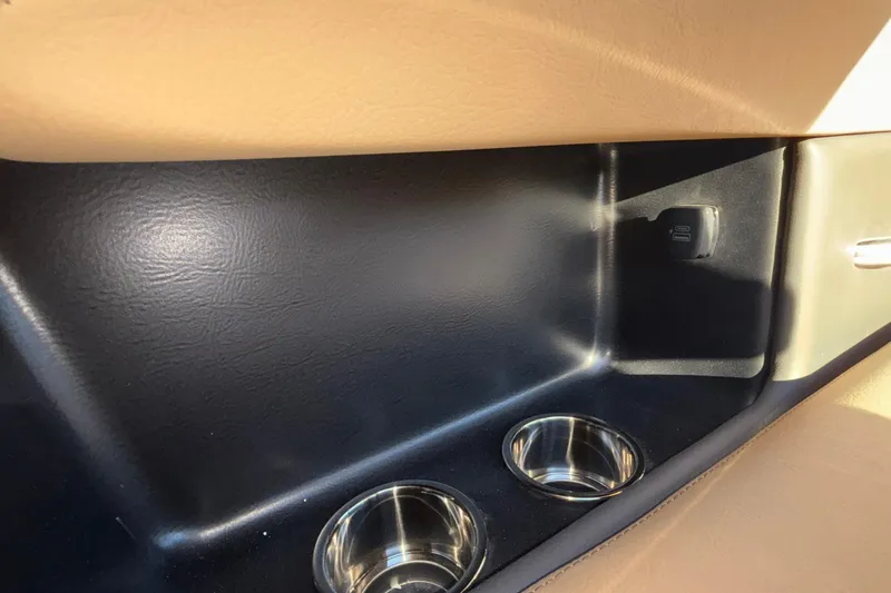  Yacht Photos Pics Interior of 2026 Chris-Craft Sportster 28 with cup holders and USB port.