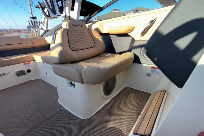  Yacht Photos Pics 2026 Chris-Craft Sportster 28 interior with tan seating and modern design.