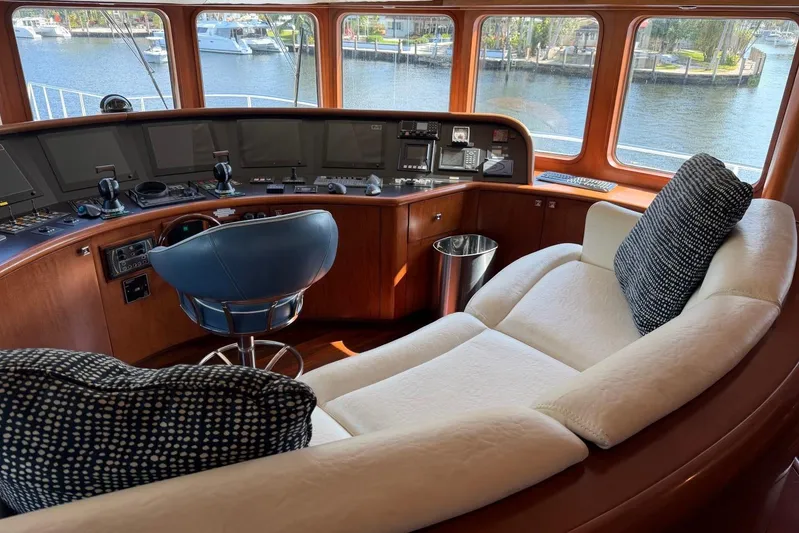  Yacht Photos Pics Luxurious Heesen 144 yacht interior with control panel and plush seating, 1990 model.