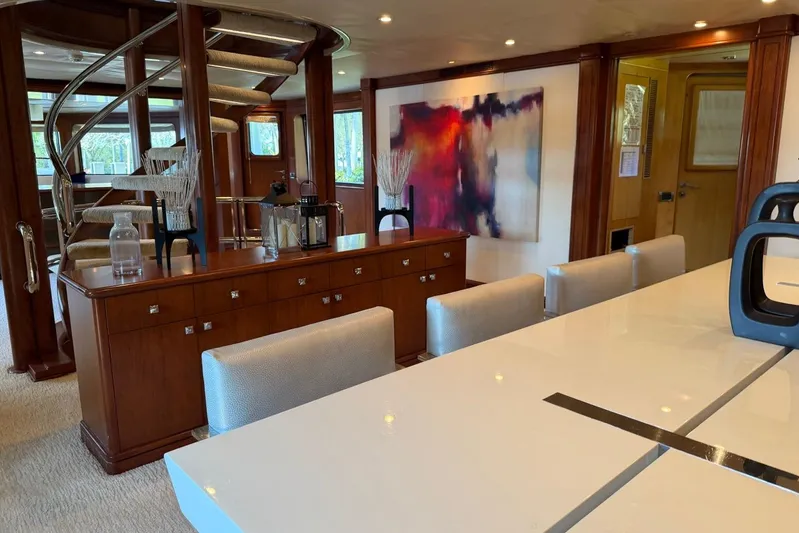  Yacht Photos Pics Luxurious interior of 1990 Heesen 144 yacht with elegant decor and modern furnishings.