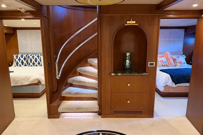  Yacht Photos Pics Luxurious Heesen 144 yacht interior with elegant staircase and cozy bedrooms, 1990 model.