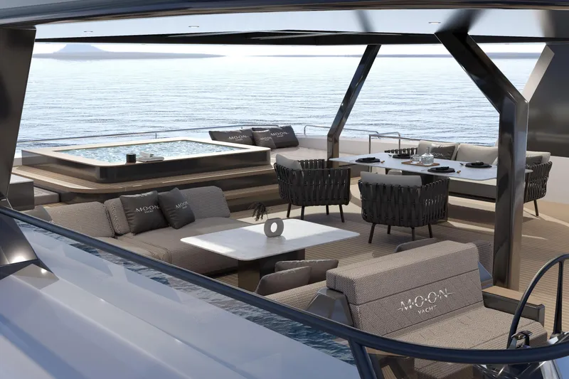  Yacht Photos Pics Luxurious Moon 9ty yacht deck with jacuzzi and elegant seating, 2027 model.