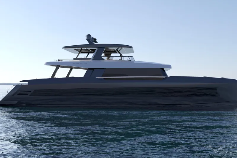  Yacht Photos Pics Futuristic 2027 Moon 9ty yacht on calm ocean waters.