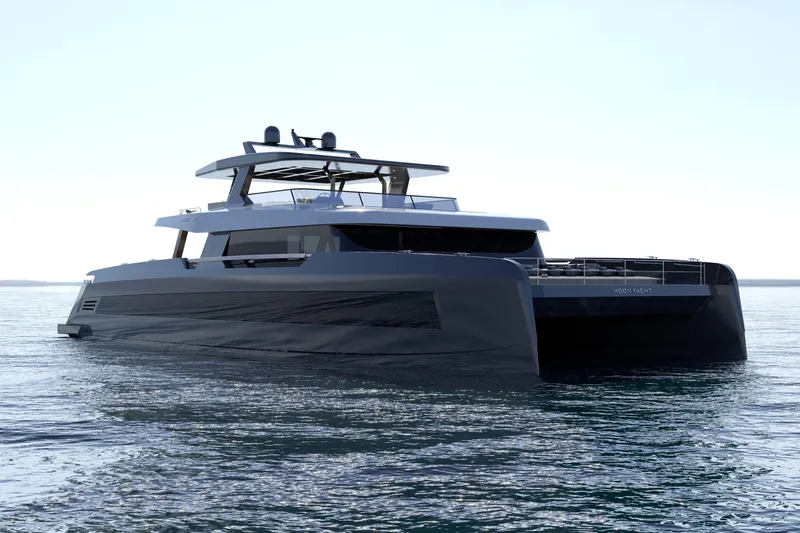  Yacht Photos Pics Luxurious 2027 Moon 9ty yacht cruising on calm waters, showcasing sleek modern design.