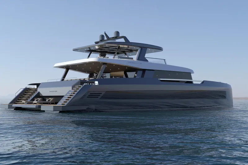  Yacht Photos Pics Luxurious 2027 Moon 9ty yacht on calm waters, showcasing sleek modern design.