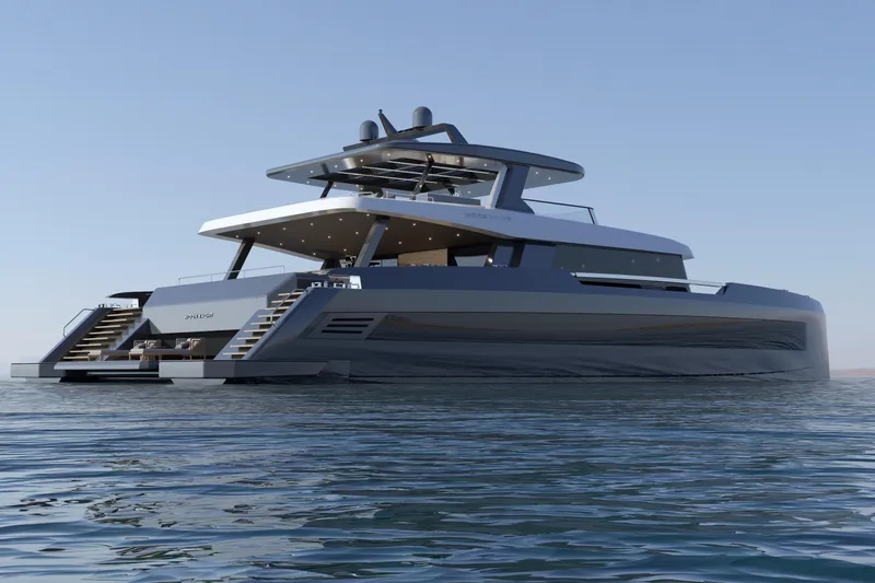  Yacht Photos Pics Luxurious Moon 9ty yacht from 2027 on calm waters, showcasing modern design.