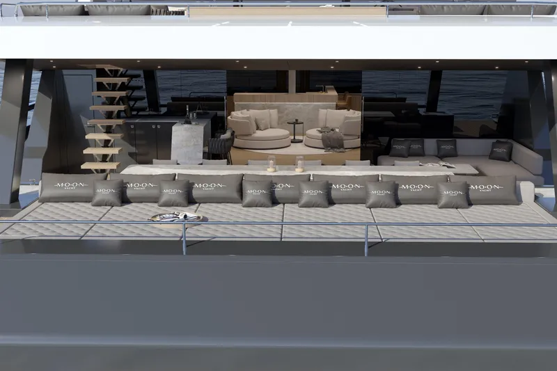  Yacht Photos Pics Luxurious Moon 9ty yacht interior, featuring elegant seating and modern design, 2027 model.
