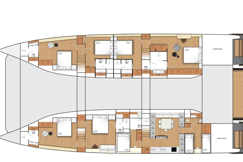  Yacht Photos Pics Floor plan of 2027 Moon 9ty yacht, featuring bedrooms, bathrooms, and living areas.