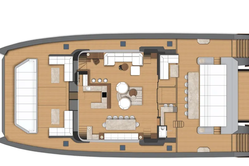  Yacht Photos Pics Top view of 2027 Moon 9ty yacht interior layout, featuring spacious seating and dining areas.