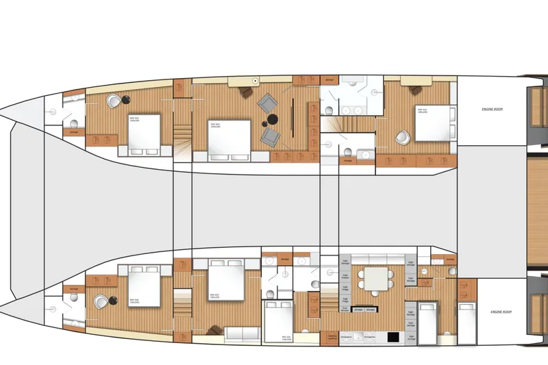  Yacht Photos Pics Floor plan of 2027 Moon 9ty yacht, featuring bedrooms, bathrooms, and living areas.