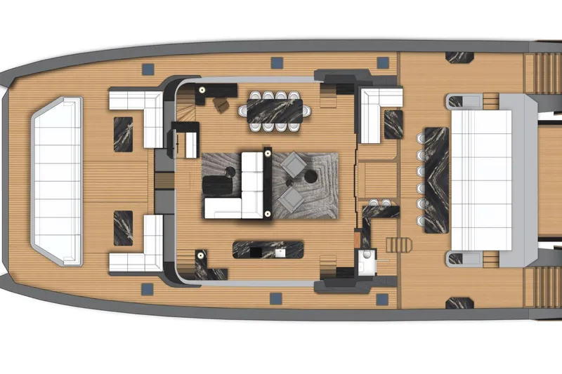  Yacht Photos Pics Top view of 2027 Moon 9ty yacht interior layout with modern design elements.
