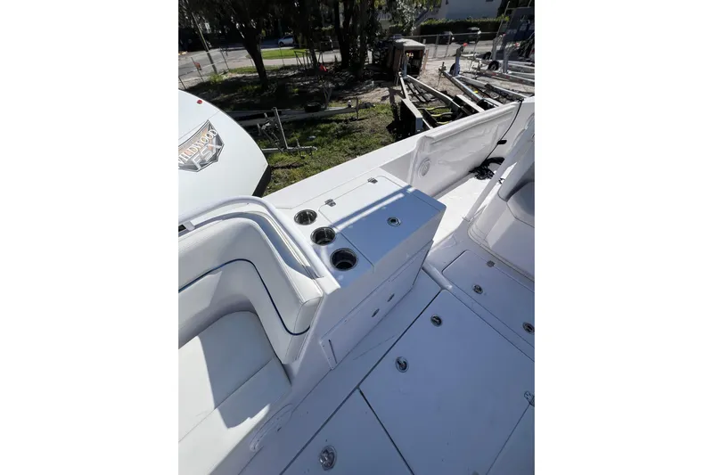  Yacht Photos Pics 2008 Donzi 38 ZFX Open boat interior with seating and storage compartments.