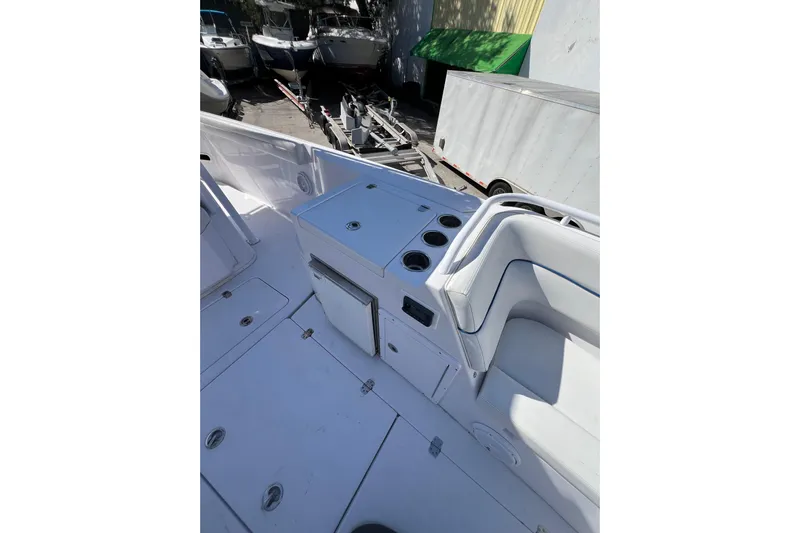  Yacht Photos Pics 2008 Donzi 38 ZFX Open boat interior with seating and storage compartments.