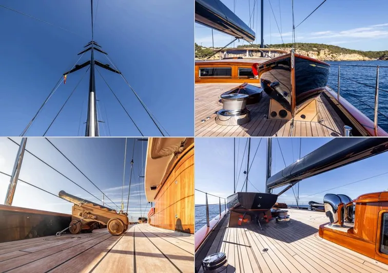 Maximus Yacht Photos Pics 2023 Vitters Cruising Ketch deck with sails, winches, and scenic ocean views.