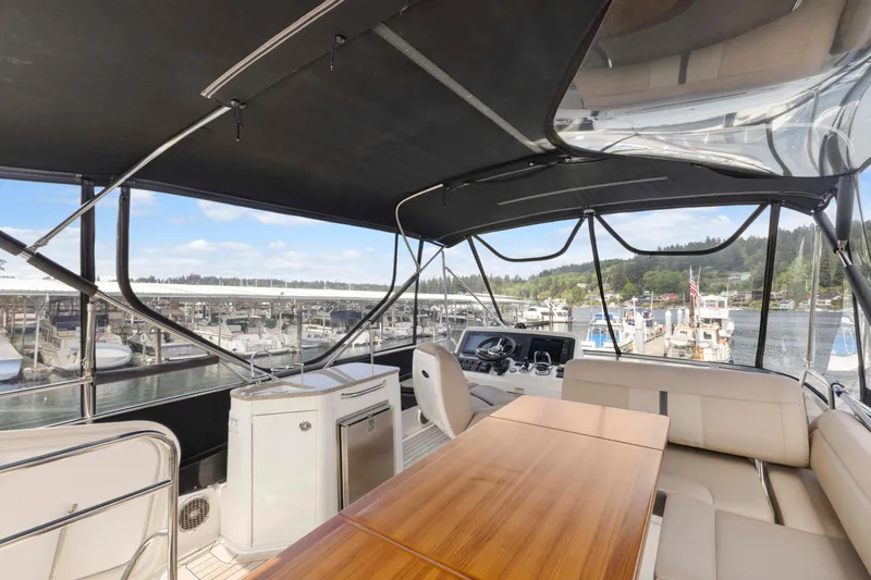  Yacht Photos Pics Flybridge view of 2017 Sea Ray 400 Fly yacht docked at marina.