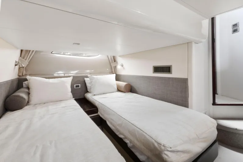  Yacht Photos Pics Cabin interior of 2017 Sea Ray 400 Fly yacht with twin beds.