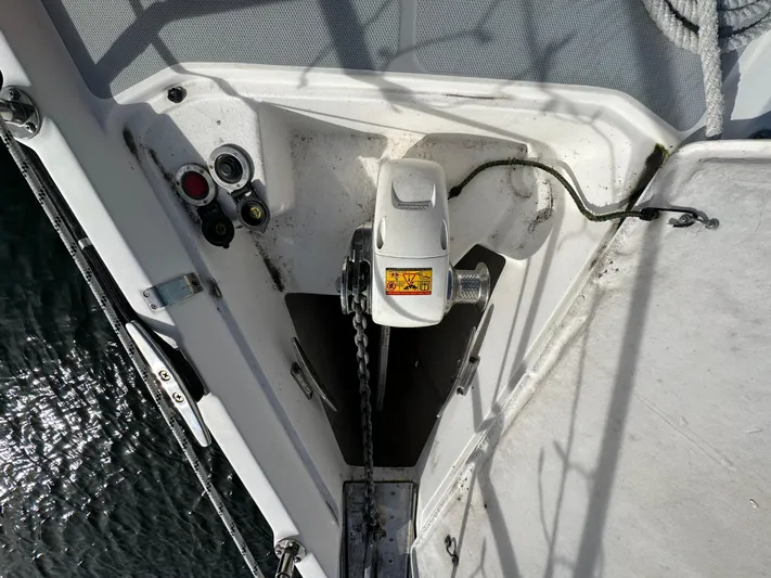 Yacht Photos Pics Anchor windlass on a 2005 Hunter 456 sailboat deck.