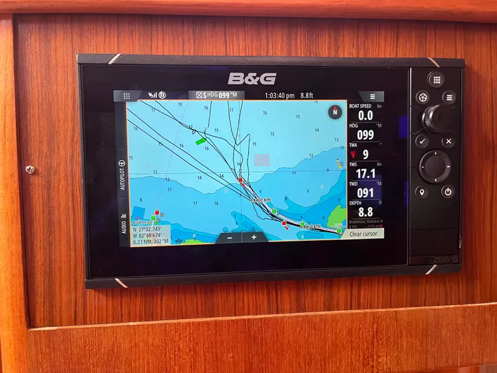  Yacht Photos Pics B&G navigation system on 2005 Hunter 456 yacht, displaying nautical chart.
