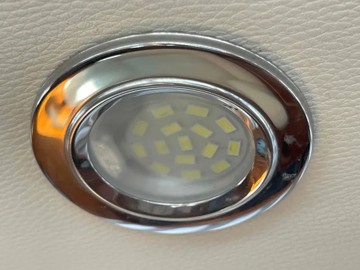 No Agenda Yacht Photos Pics LED light fixture on 2003 Jeanneau Deck Salon yacht interior.