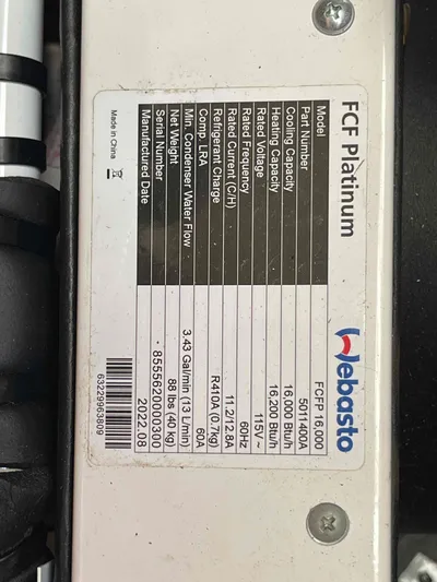 No Agenda Yacht Photos Pics Label of Webasto FCF Platinum air conditioning unit on a 2003 Jeanneau Deck Salon.